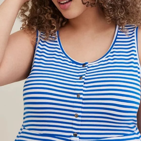 Torrid Button Front Blue White Striped Jersey Maxi - Picture 3 of 4